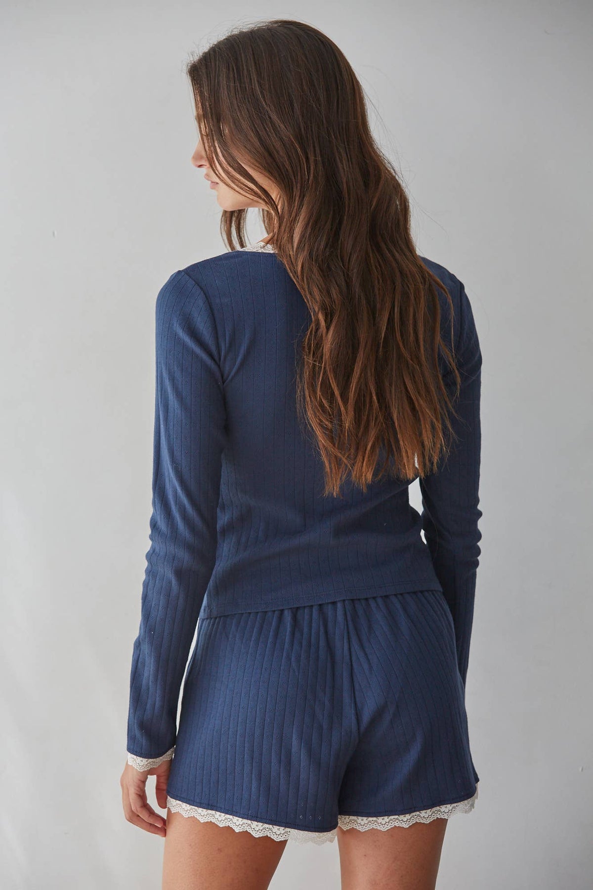 L10097T | Knit Cotton Pointelle Long Sleeve Pullover