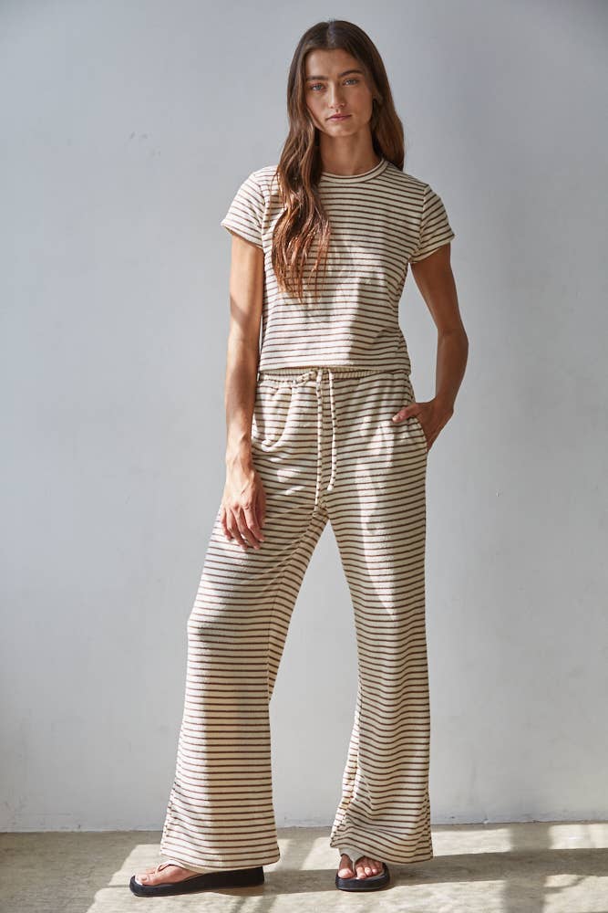 Knit Polyester Cotton Striped Flare Pants