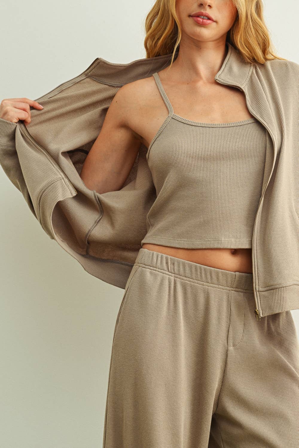 ET7143ST WAFFLE FABRIC CROP TANK TOP
