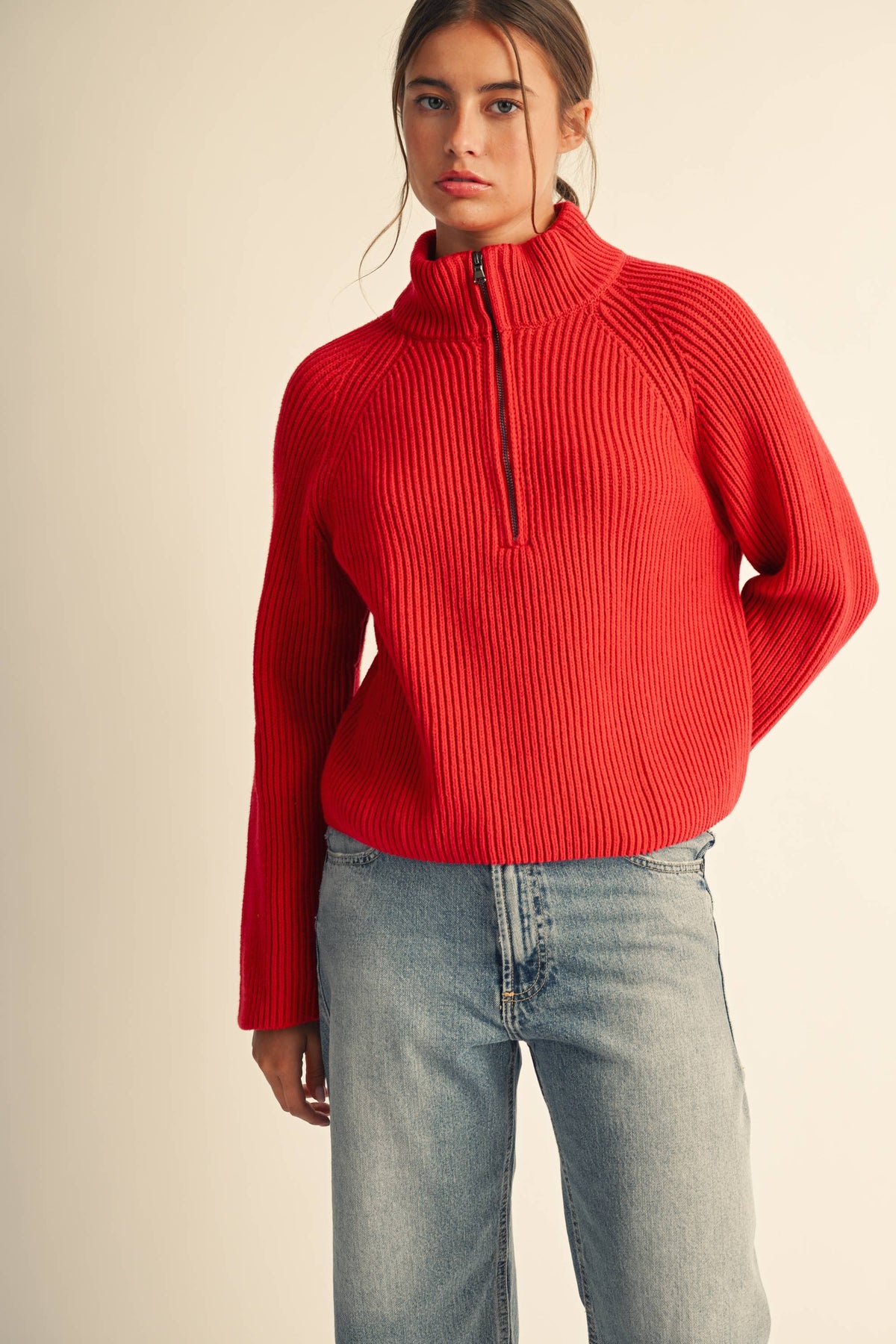 Red Debbie Half-Zip Sweater