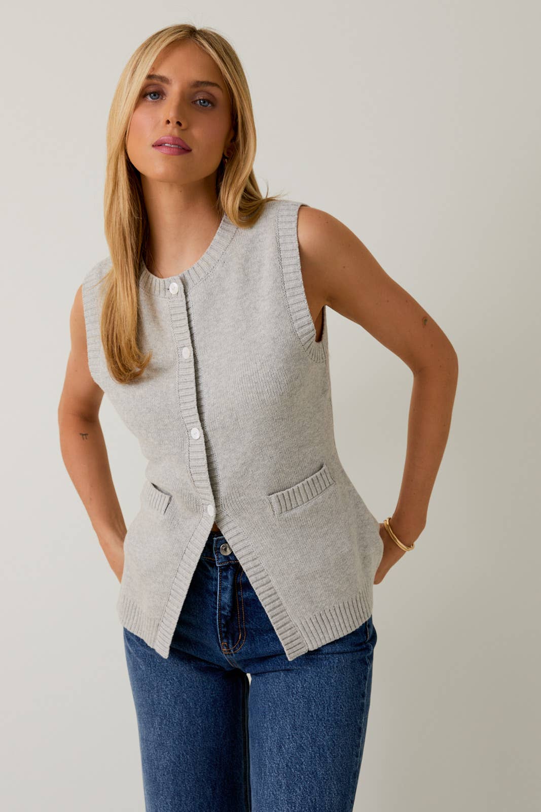 Grey Tank Knit Button Down