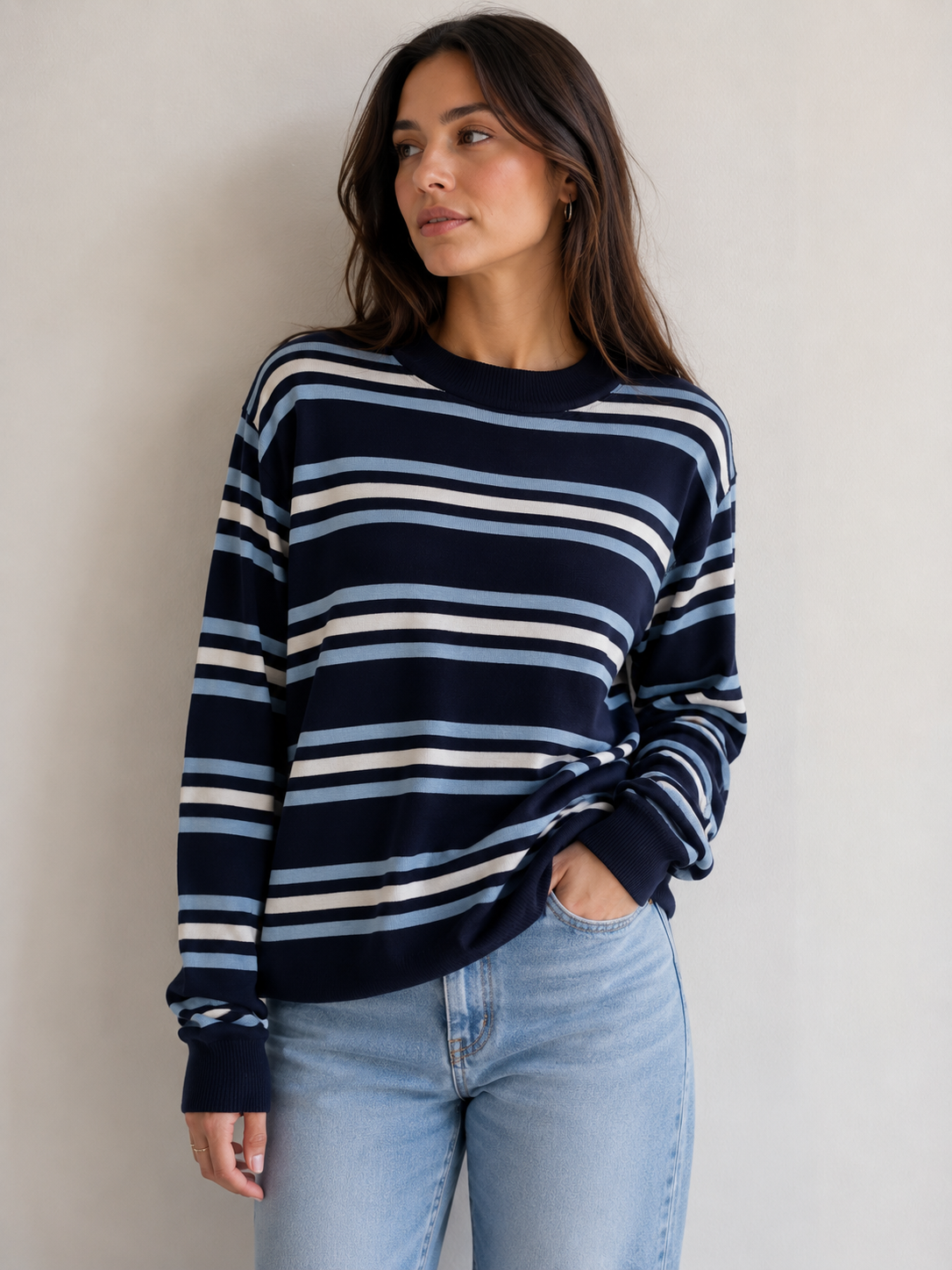 Striped Crew Neck Sweater Top