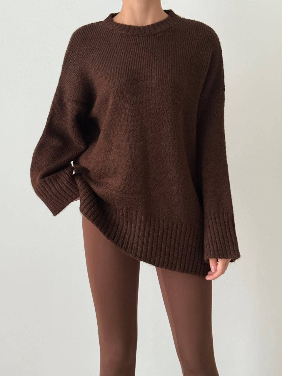 Oversized Crewneck Knit Sweater – Ribbed