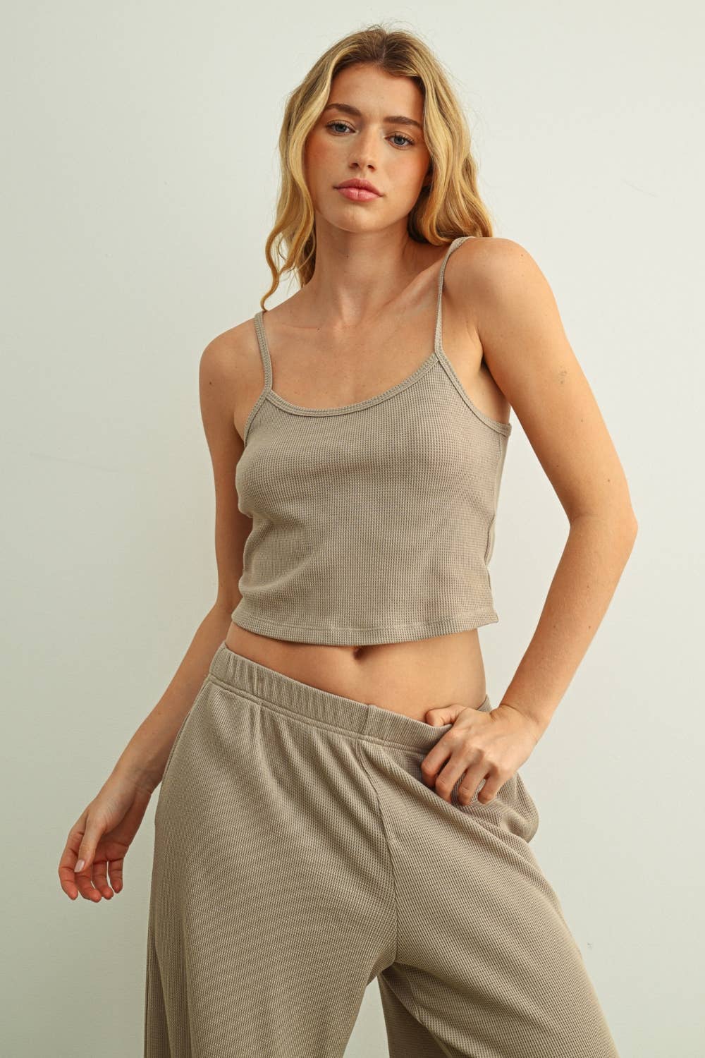 ET7143ST   WAFFLE FABRIC CROP TANK TOP