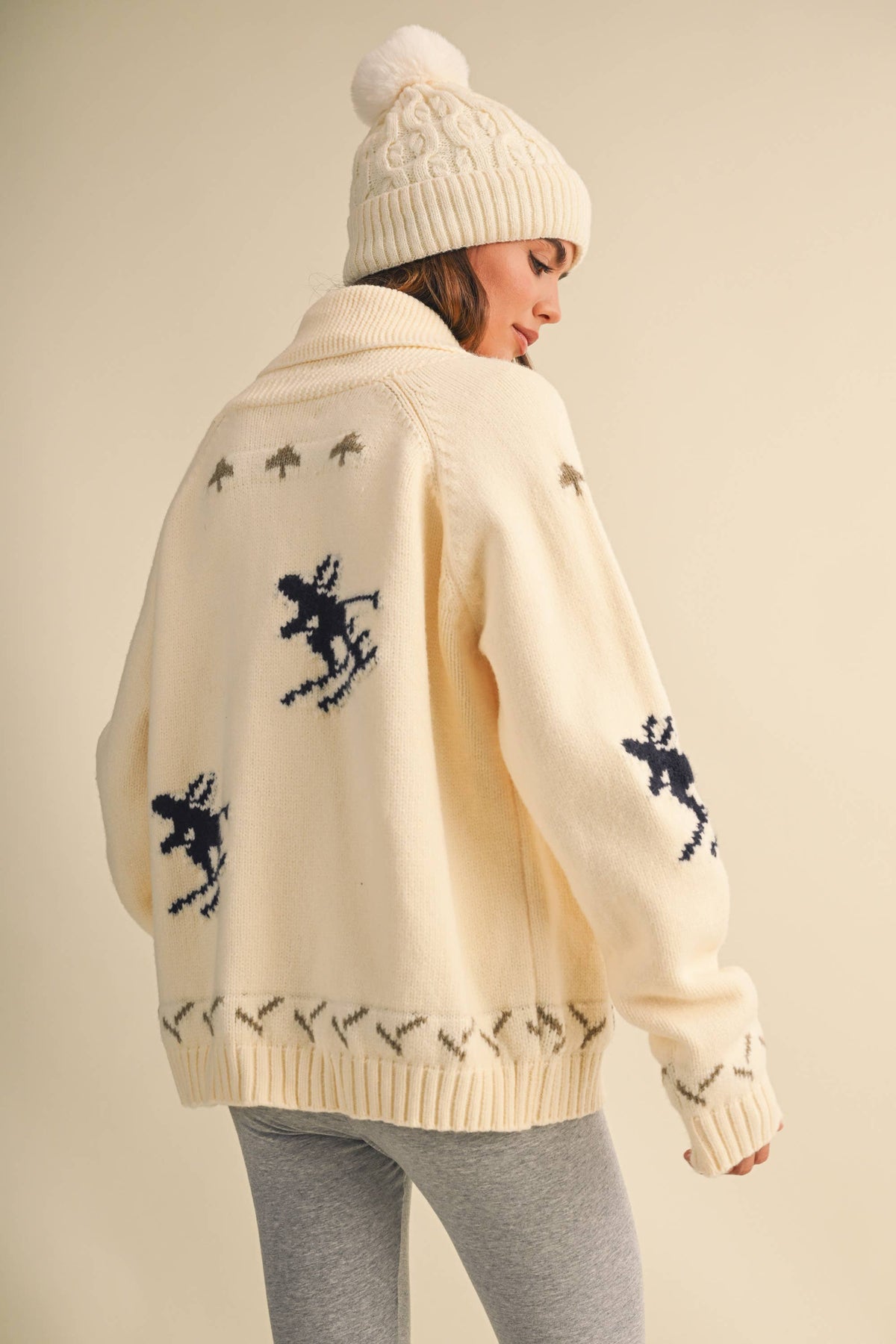 IJ1737 "SKI" ZIP UP FRONT POCKET SWEATER JACKET