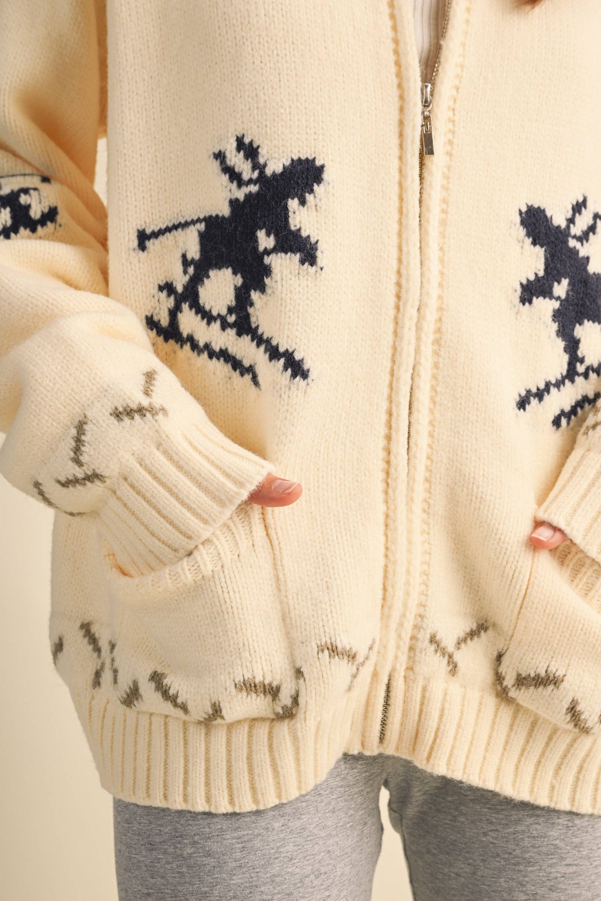 IJ1737 "SKI" ZIP UP FRONT POCKET SWEATER JACKET