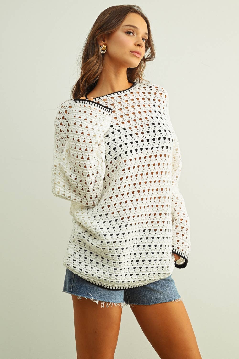 T6120   LONG SLEEVE TUNIC WITH CROCHET KNIT