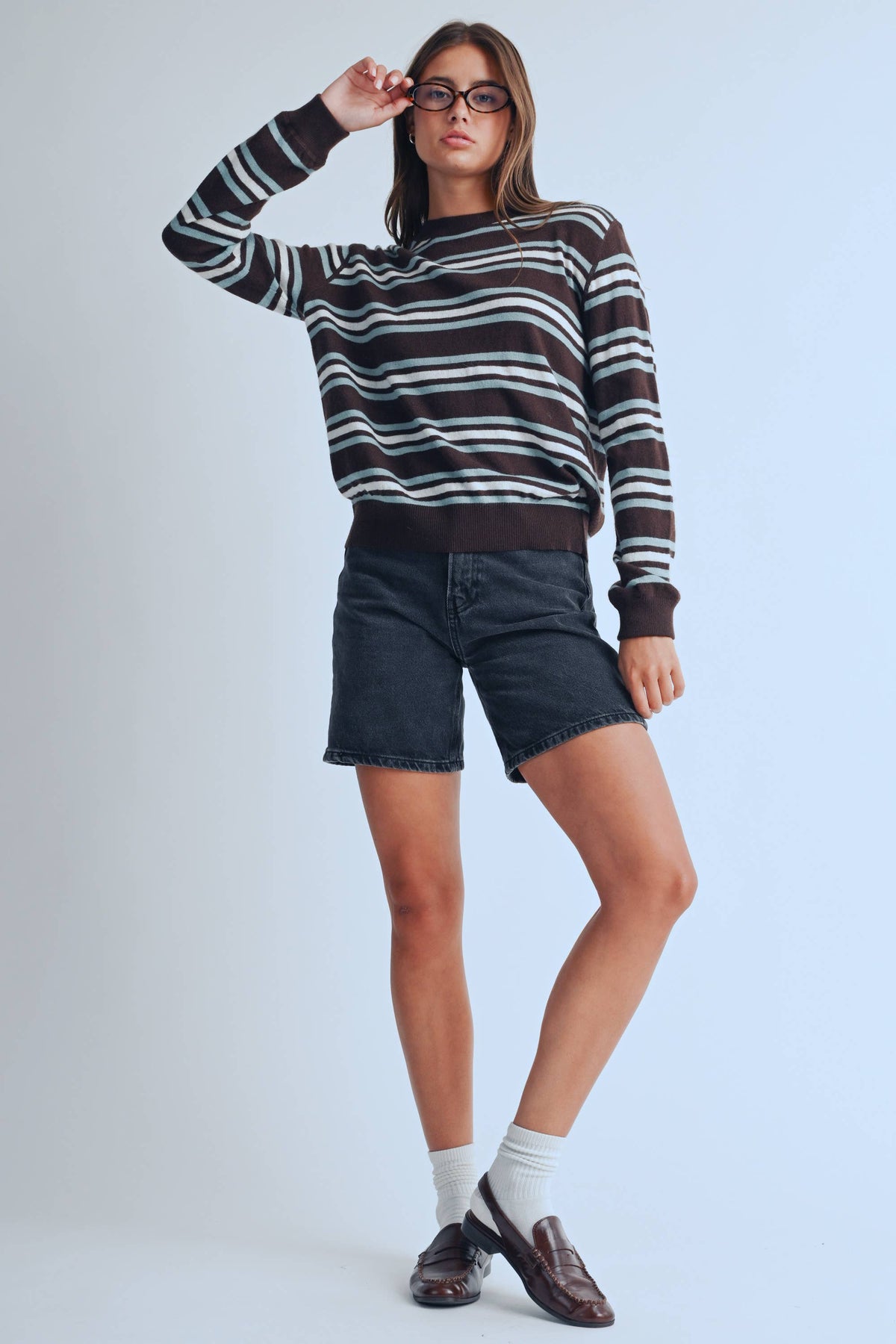 Striped Crew Neck Sweater Top