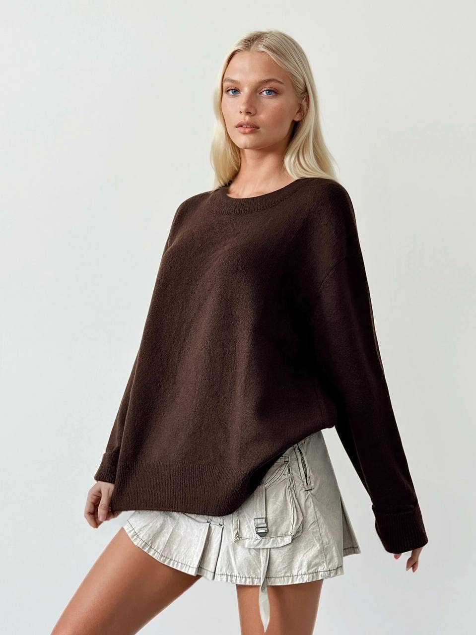 Oversized Crewneck Knit Sweater – Ribbed