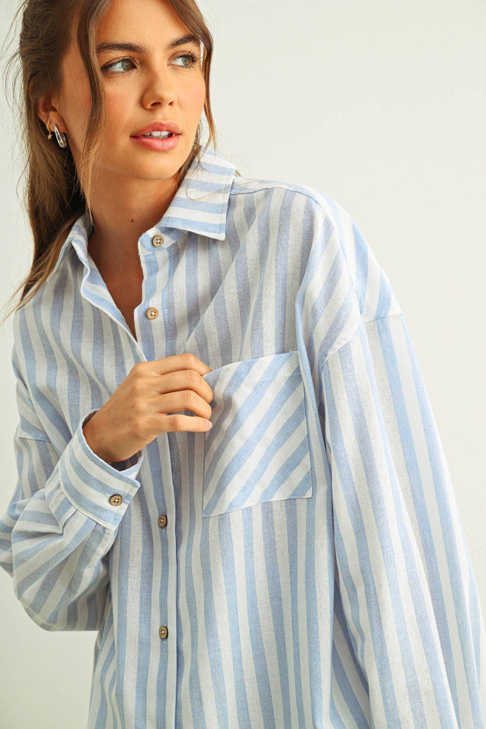 T6383ST   STRIPED BUTTON DOWN LINEN SHIRTS