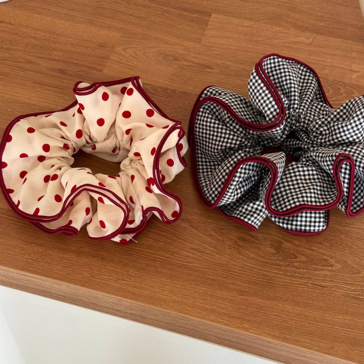 Polka Dot Gingham Ruffled Hair Scrunchies DP25F976
