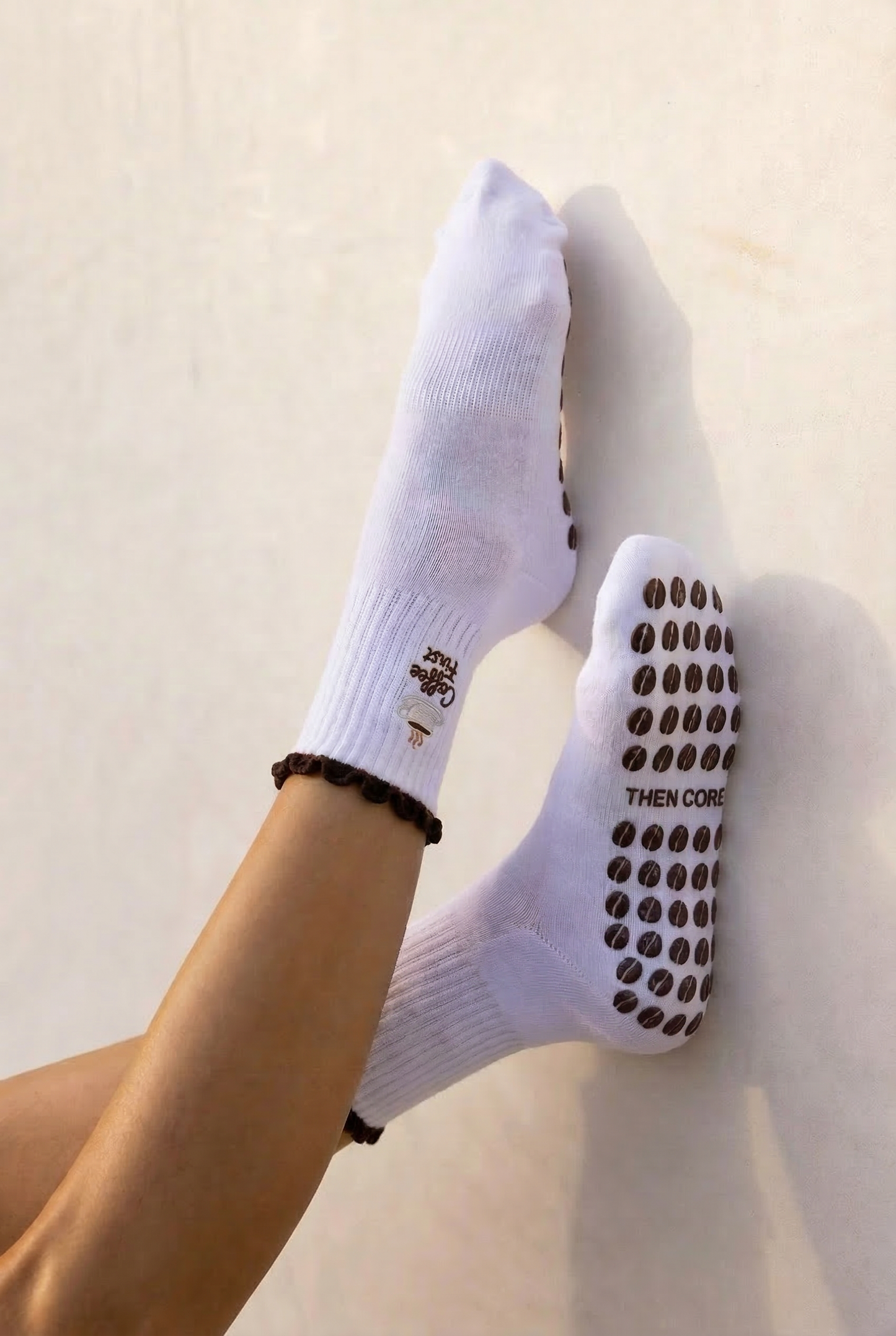 Coffee First, Then Core. Pilates Barre Grip Socks