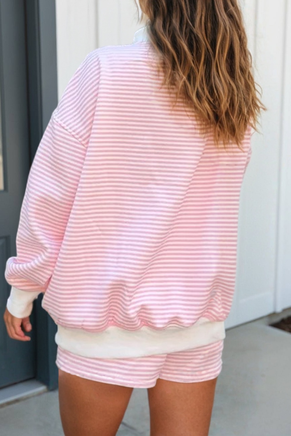 Stripe Oversize Sweatshirt and Shorts Set (S-XL)