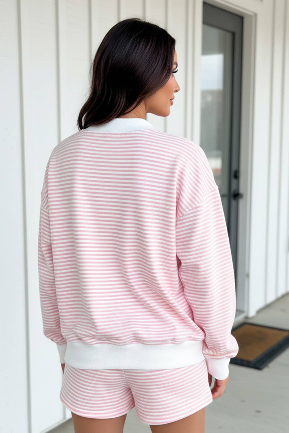 Stripe Oversize Sweatshirt and Shorts Set (S-XL)