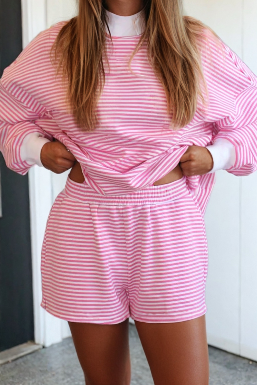 Stripe Oversize Sweatshirt and Shorts Set (S-XL)