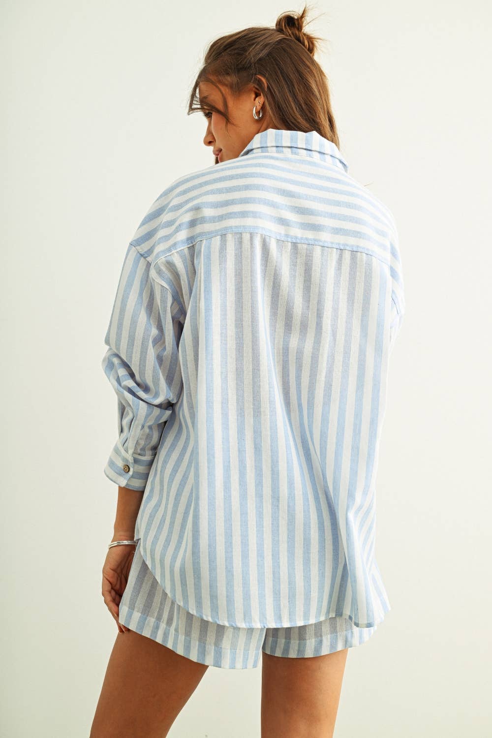 T6383ST   STRIPED BUTTON DOWN LINEN SHIRTS