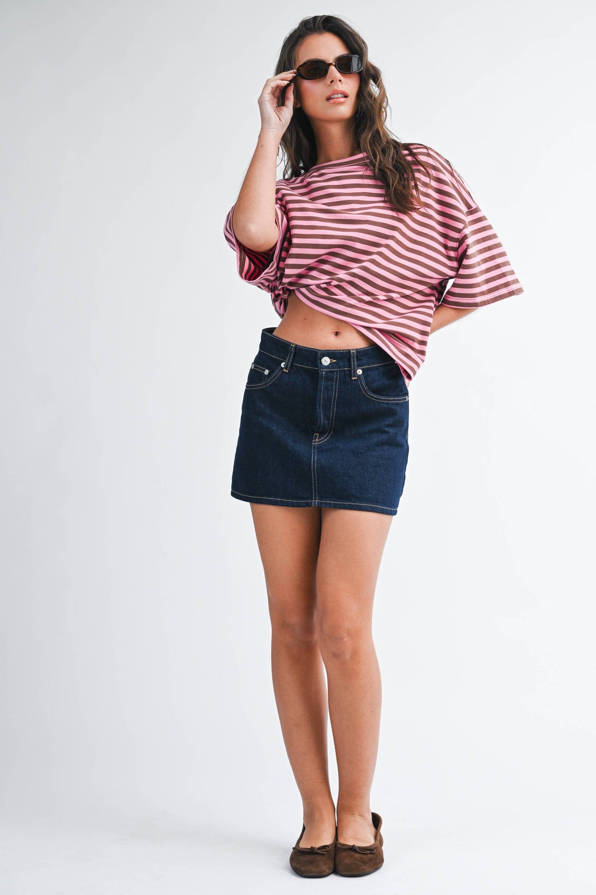 Pink & Brown Striped Boyfriend Tee