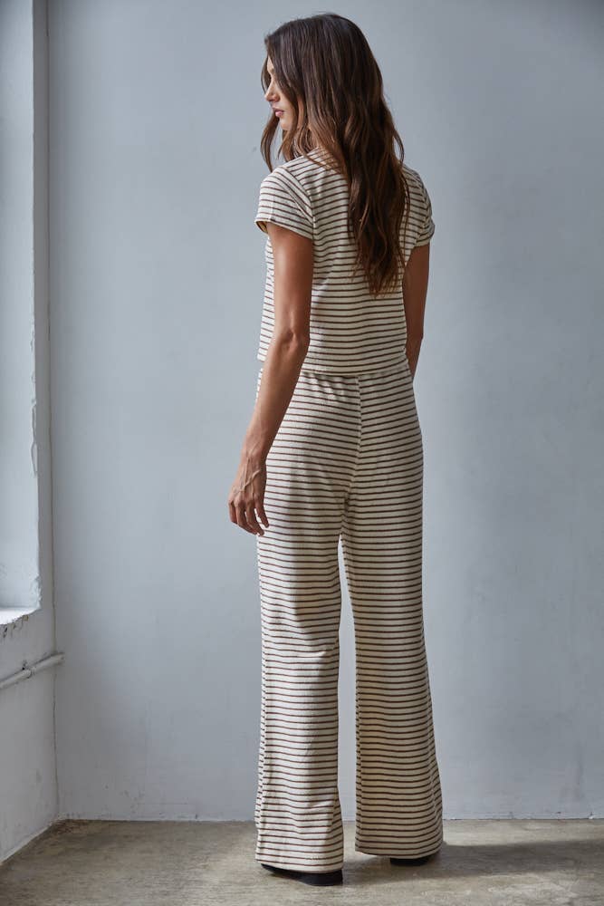 Knit Polyester Cotton Striped Short Sleeve Top