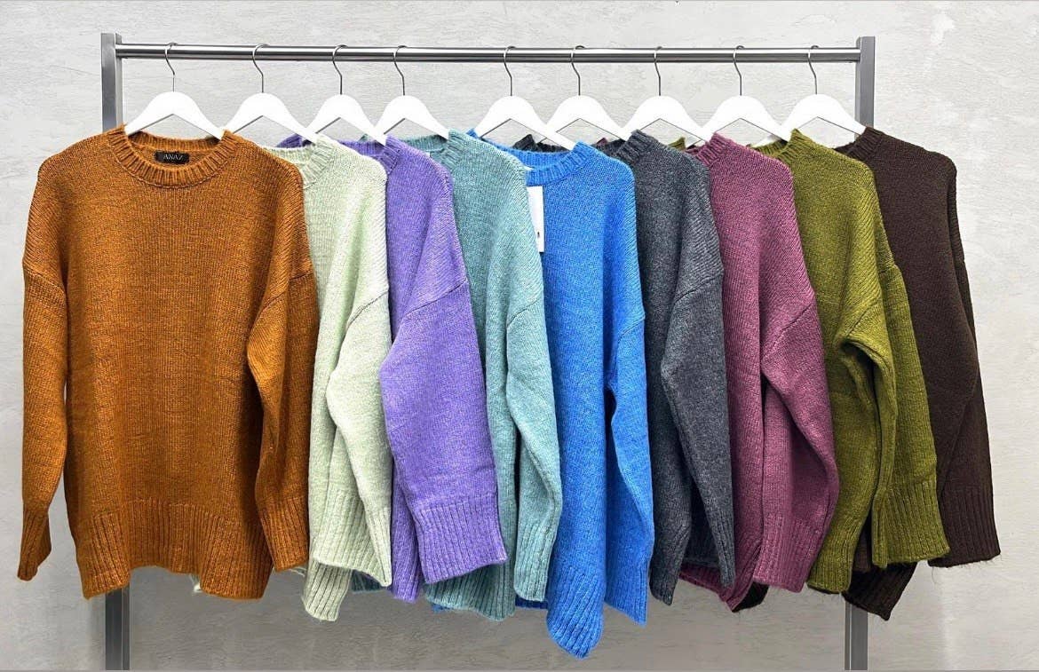 Oversized Crewneck Knit Sweater – Ribbed