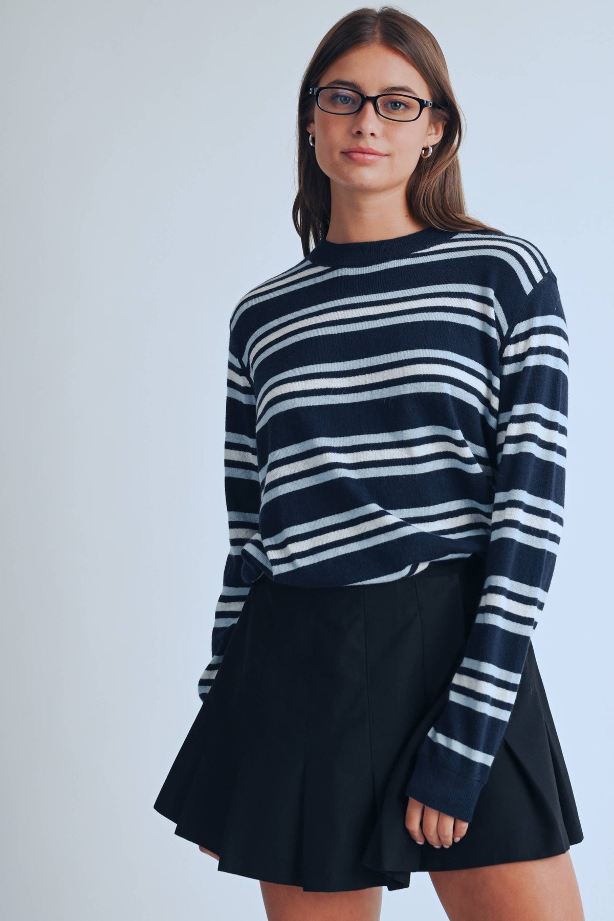 Striped Crew Neck Sweater Top