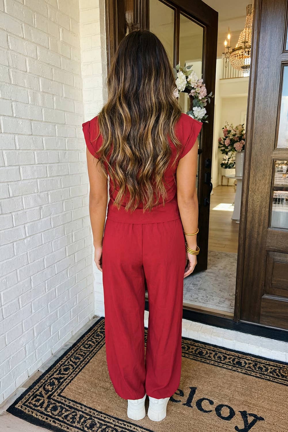 Red Cropped Top and Jogger Pants Set
