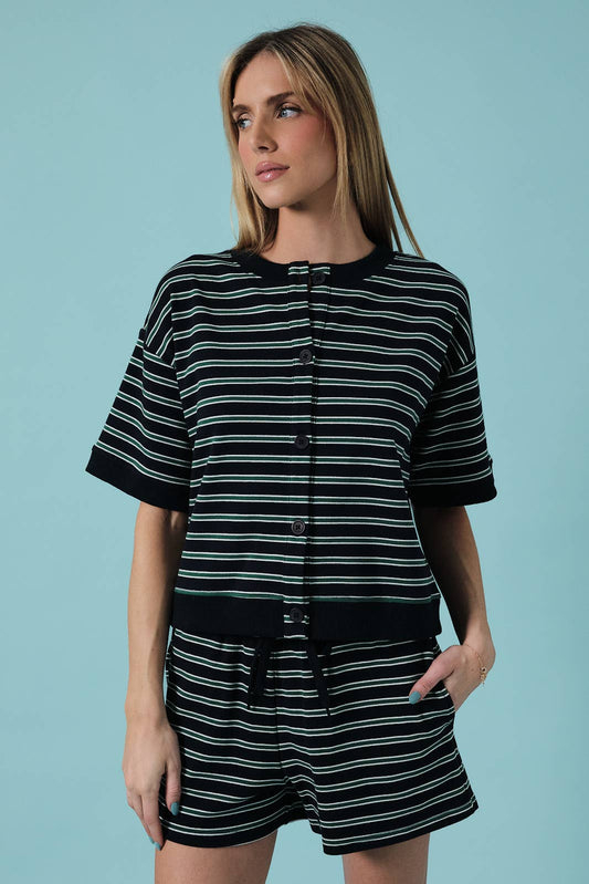NAVY STRIPED OVER SIZED BOXY TOP