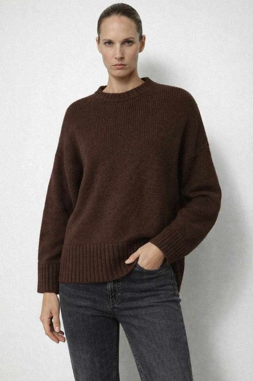Oversized Crewneck Knit Sweater – Ribbed