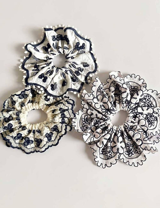 Boho Floral Embroidery Ponytail Holder Hair Scrunchie MK2BLW6W6HSR141