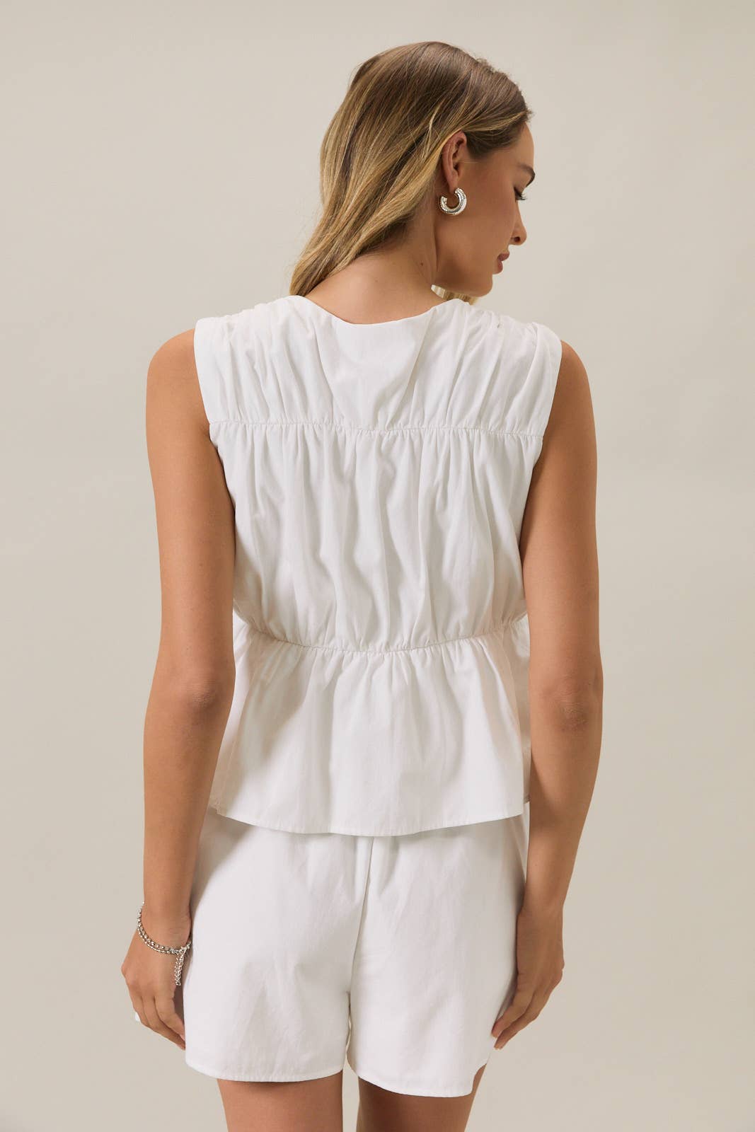 WHITE BEADED TIE TOP