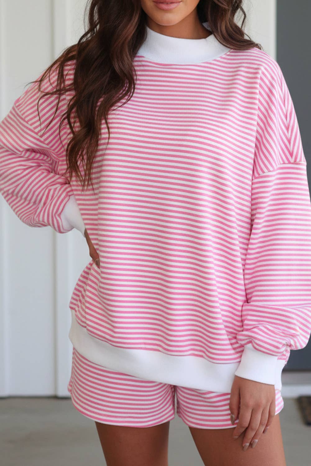 Stripe Oversize Sweatshirt and Shorts Set (S-XL)