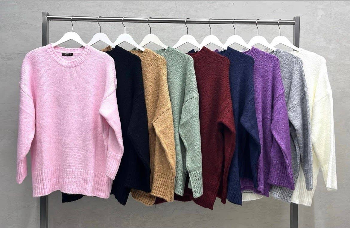 Oversized Crewneck Knit Sweater – Ribbed