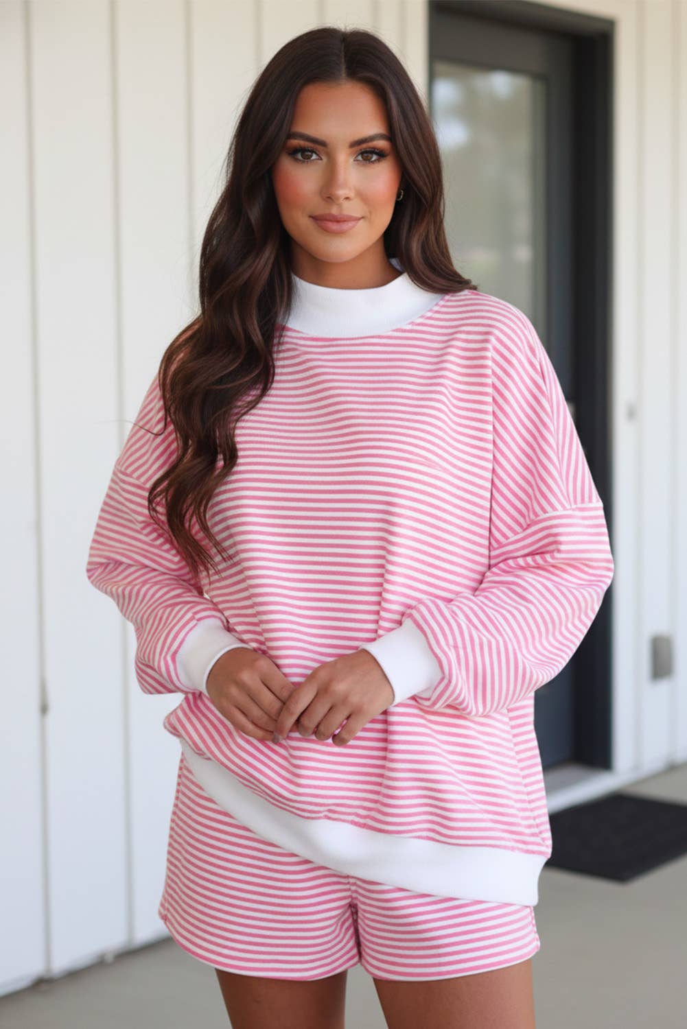 Stripe Oversize Sweatshirt and Shorts Set (S-XL)