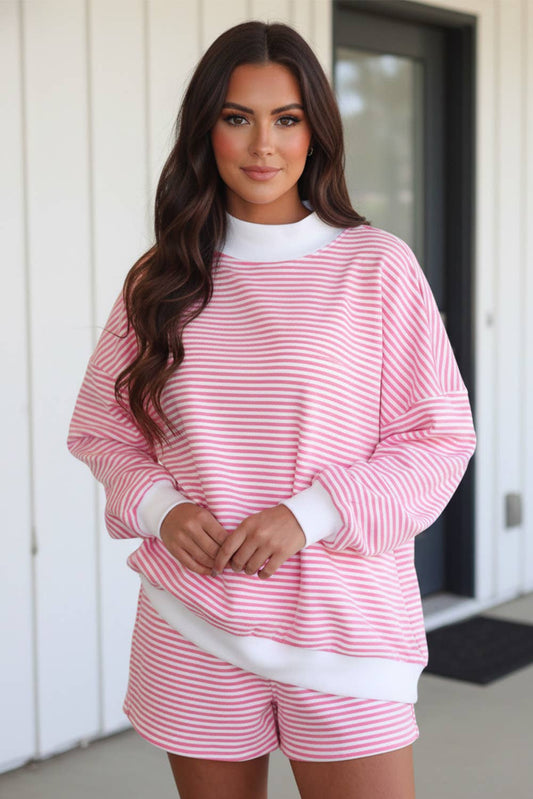 Stripe Oversize Sweatshirt and Shorts Set (S-XL)
