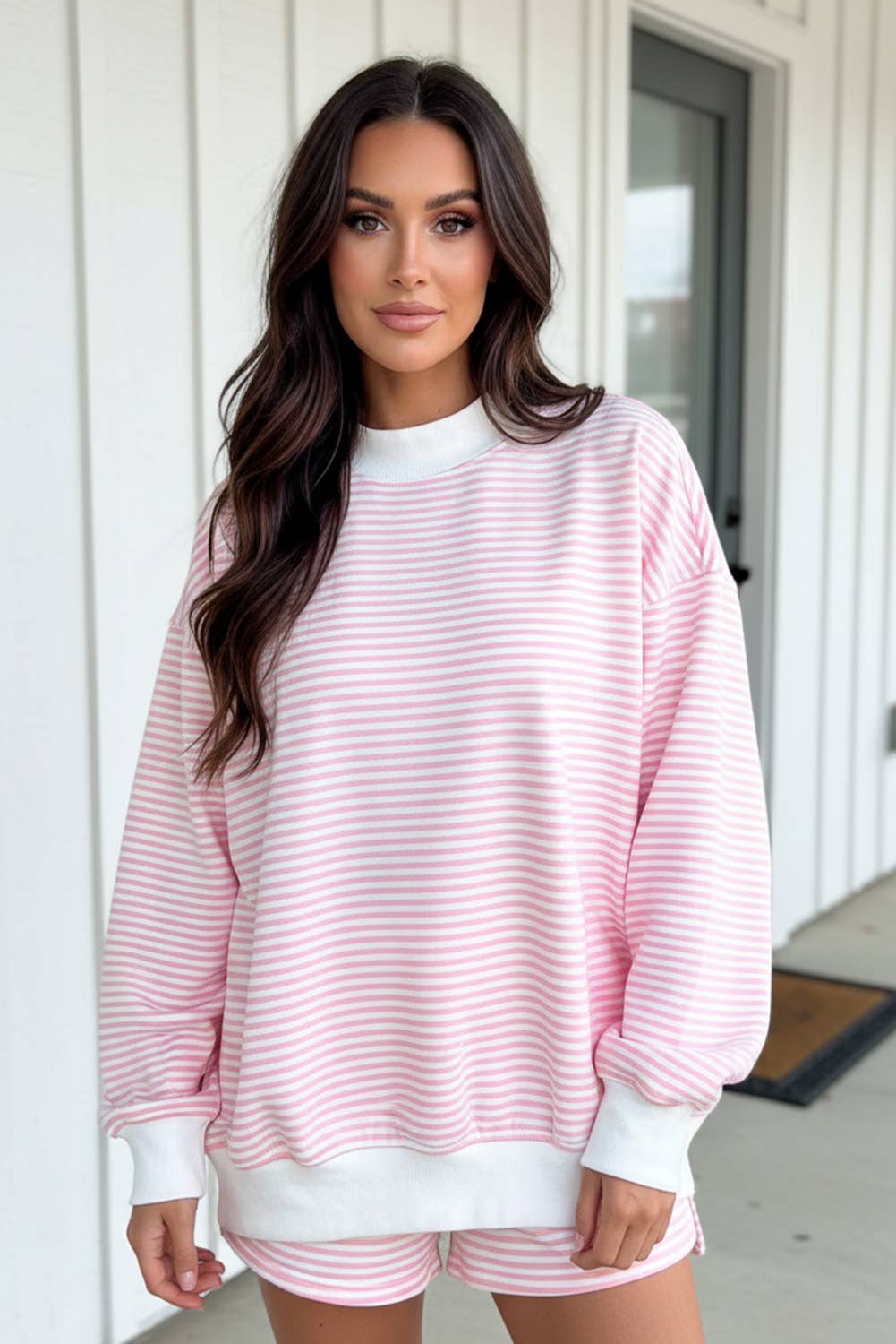 Stripe Oversize Sweatshirt and Shorts Set (S-XL)