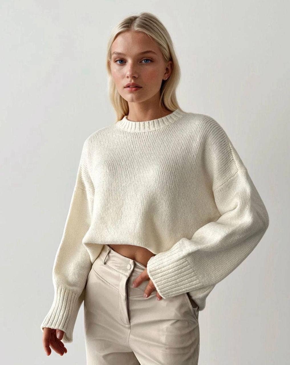 Oversized Crewneck Knit Sweater – Ribbed