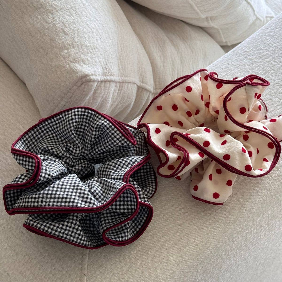 Polka Dot Gingham Ruffled Hair Scrunchies DP25F976