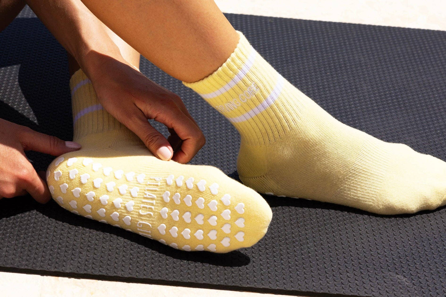 Serving Core Pilates Grip Socks in Pale Yellow