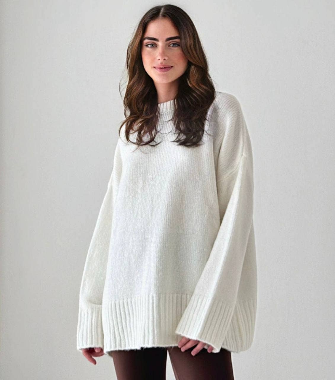 Oversized Crewneck Knit Sweater – Ribbed