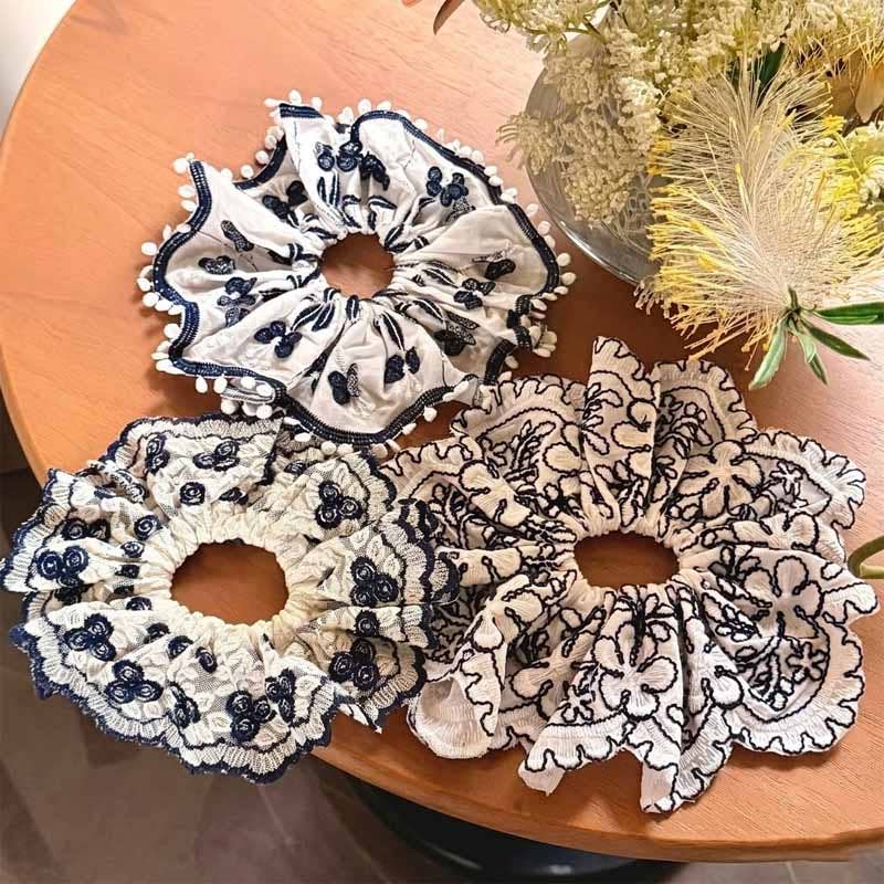 Boho Floral Embroidery Ponytail Holder Hair Scrunchie MK2BLW6W6HSR141