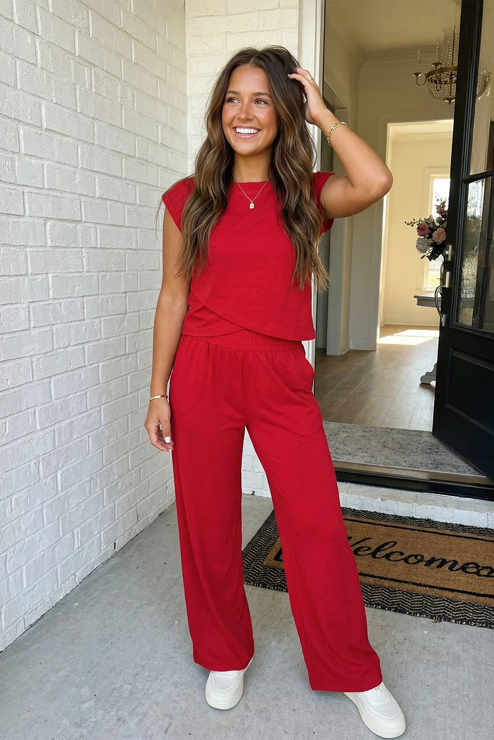 Red Cropped Top and Jogger Pants Set