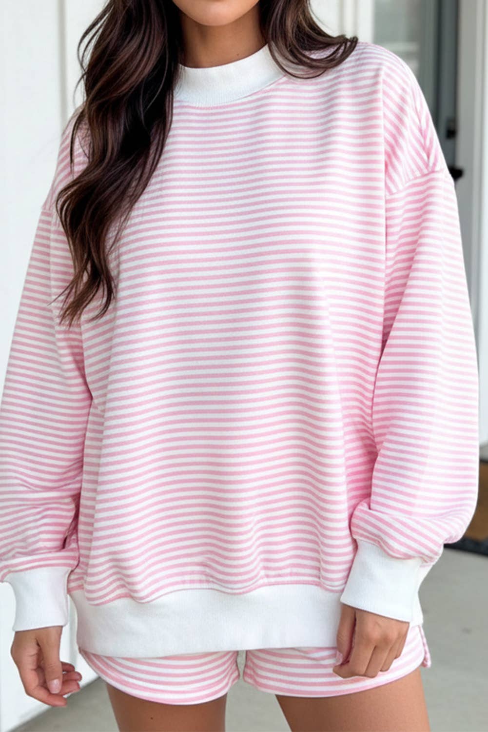 Stripe Oversize Sweatshirt and Shorts Set (S-XL)