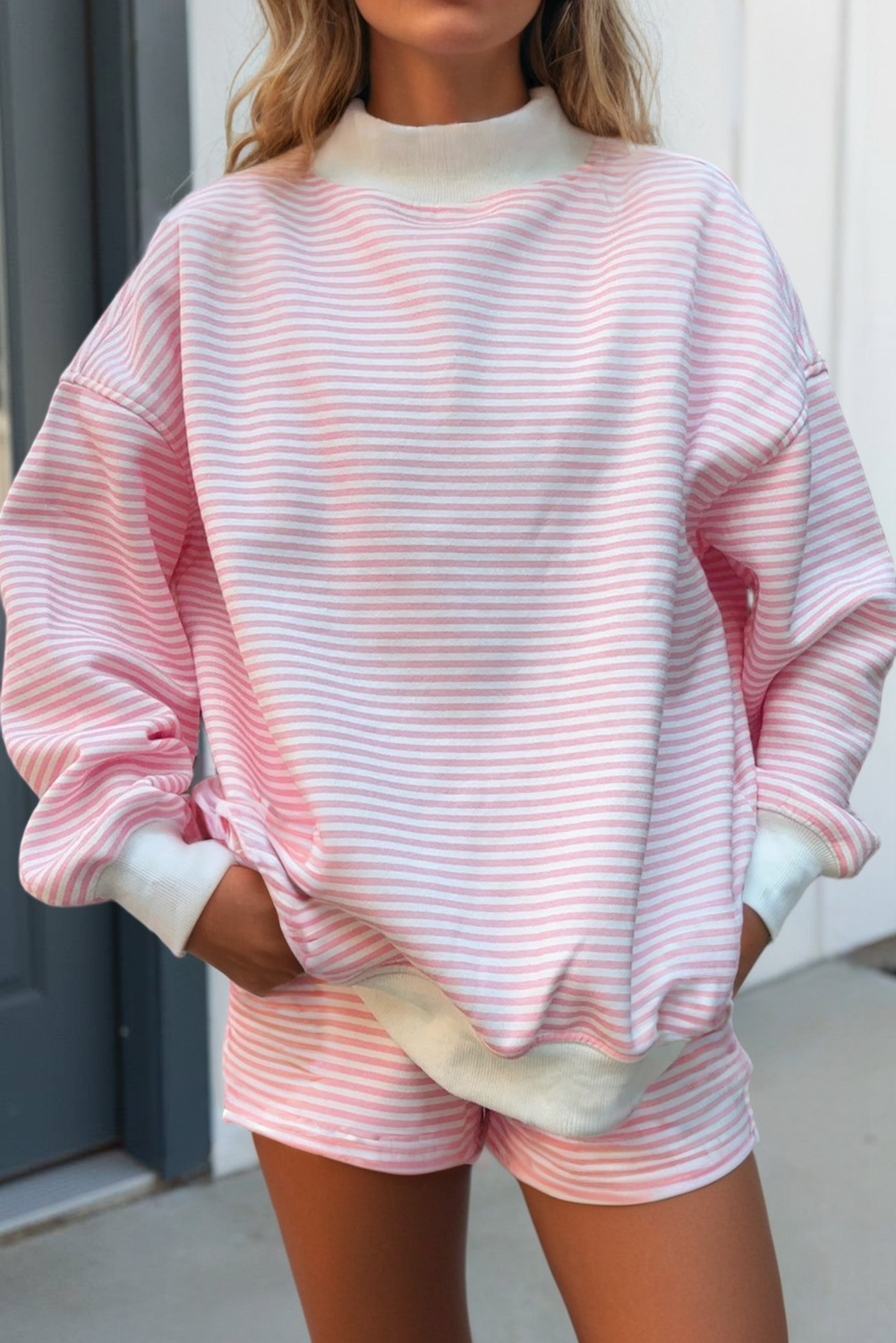 Stripe Oversize Sweatshirt and Shorts Set (S-XL)