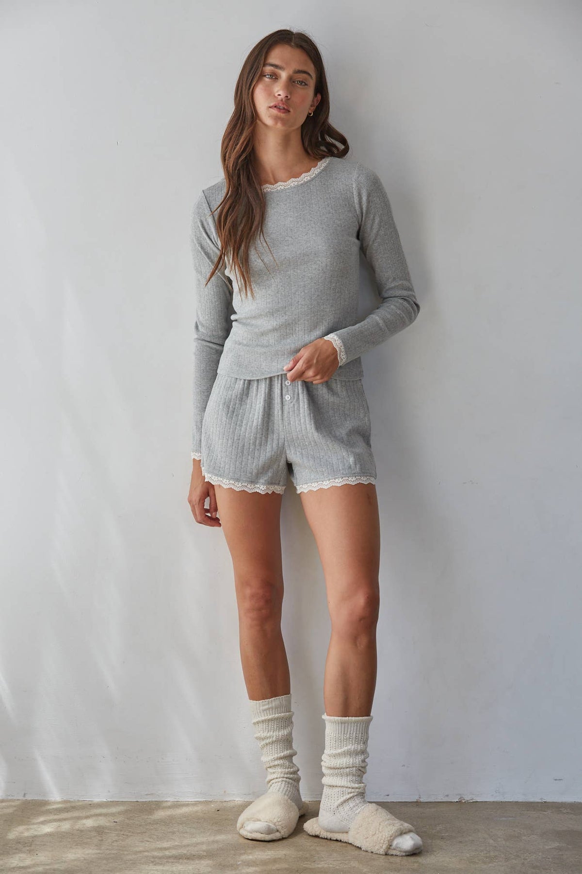 L10097T | Knit Cotton Pointelle Long Sleeve Pullover