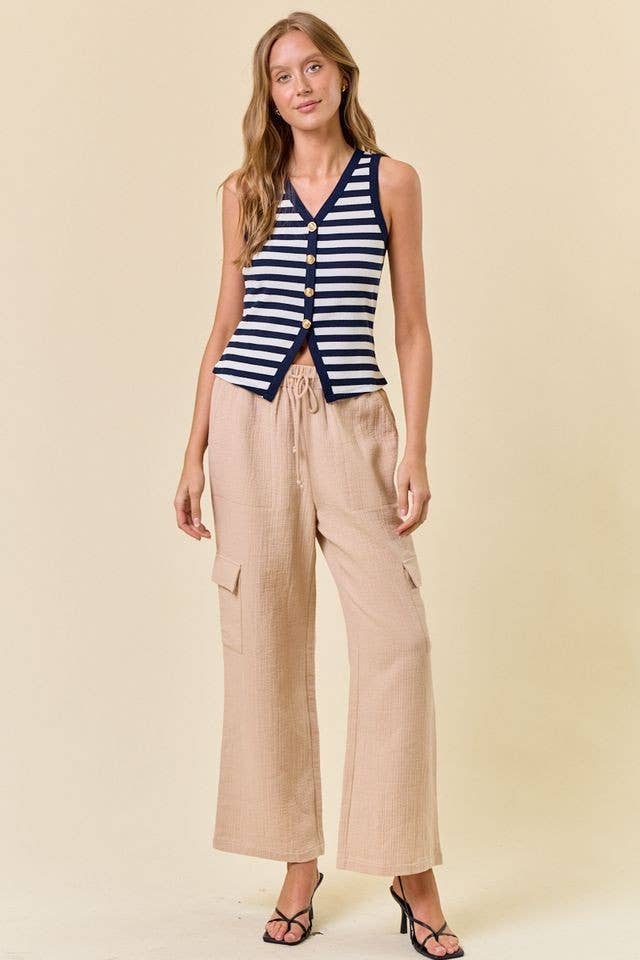 NAVY STRIPE KNIT BUTTON FRONT TANK