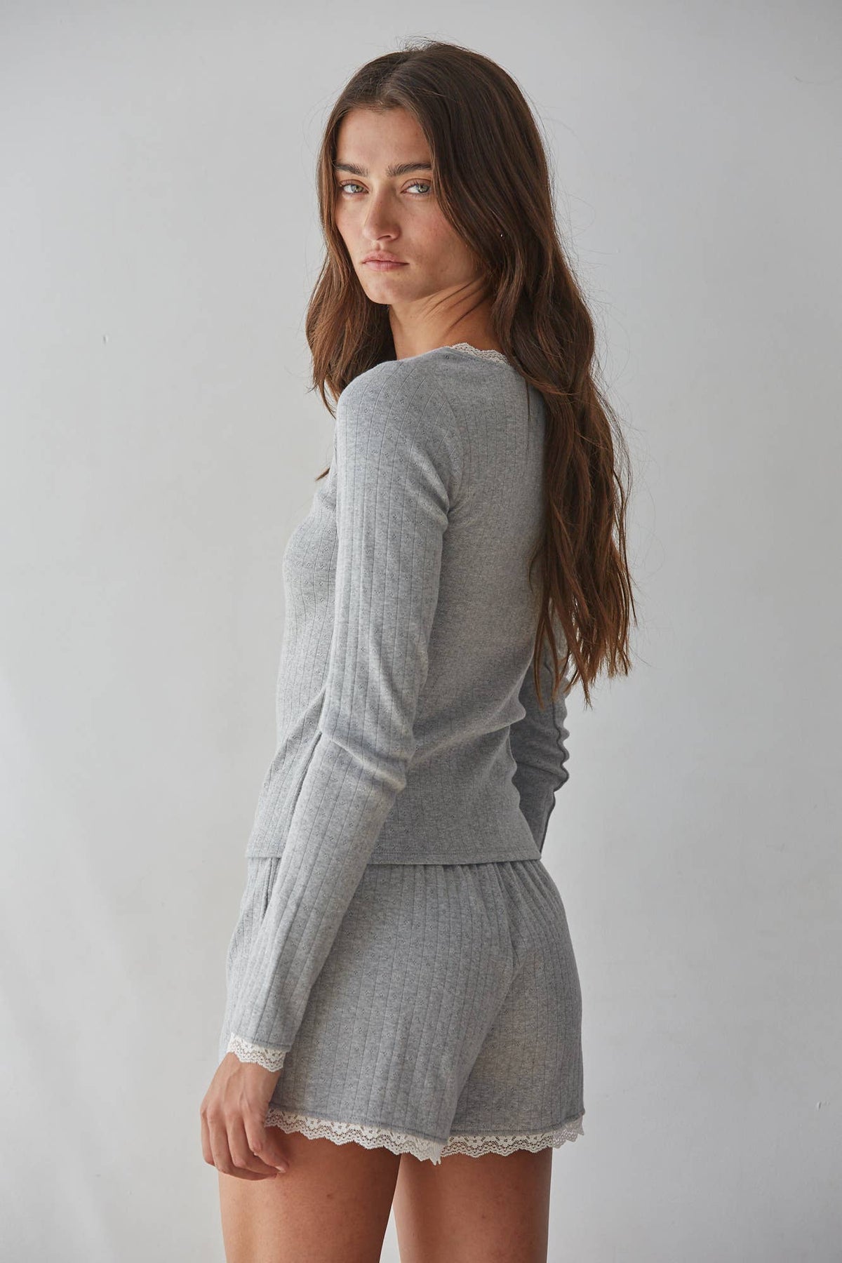 L10097T | Knit Cotton Pointelle Long Sleeve Pullover