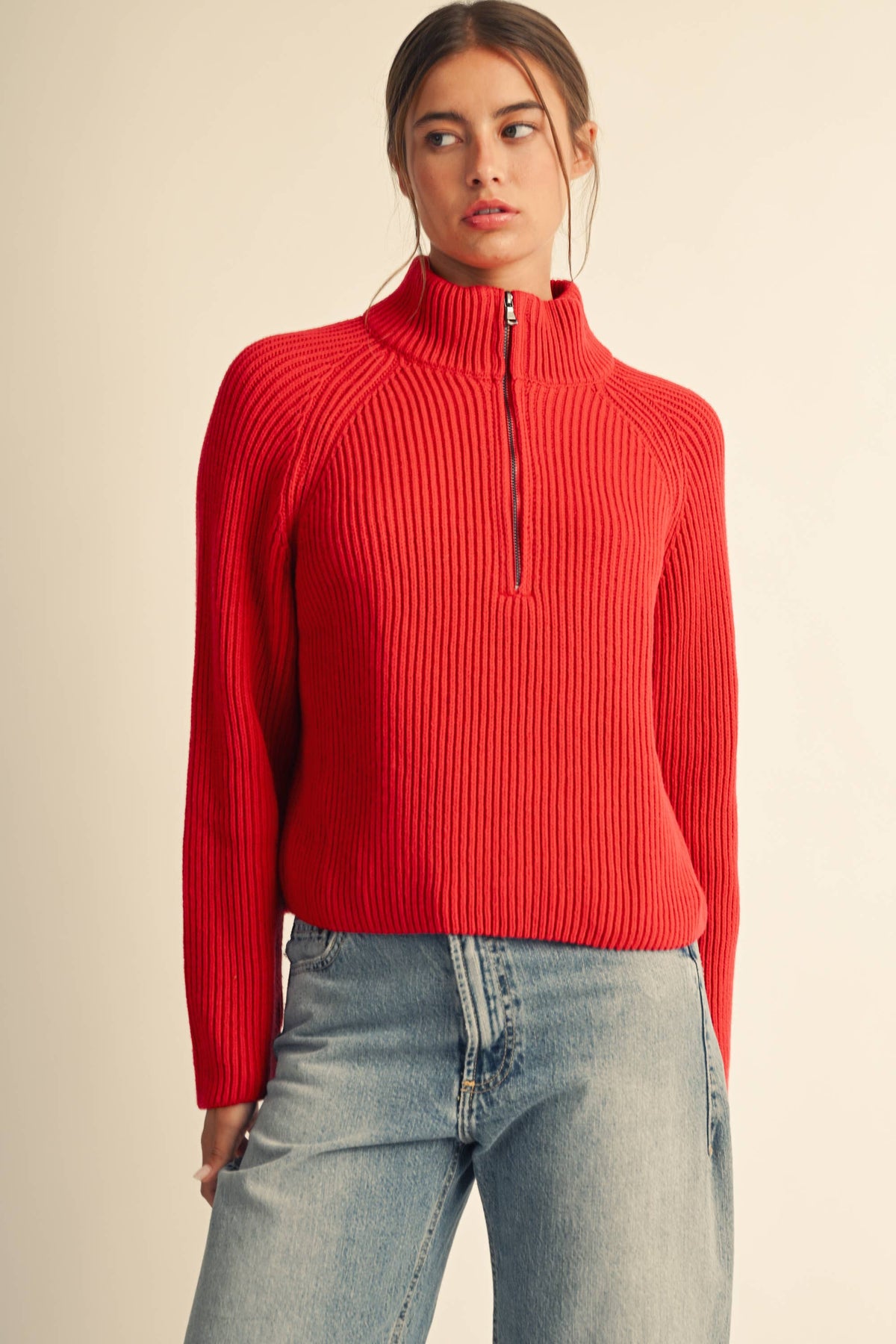 Red Debbie Half-Zip Sweater