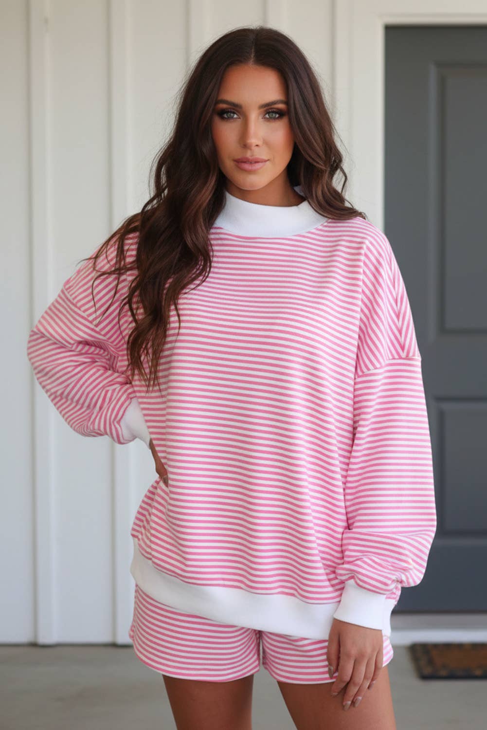 Stripe Oversize Sweatshirt and Shorts Set (S-XL)