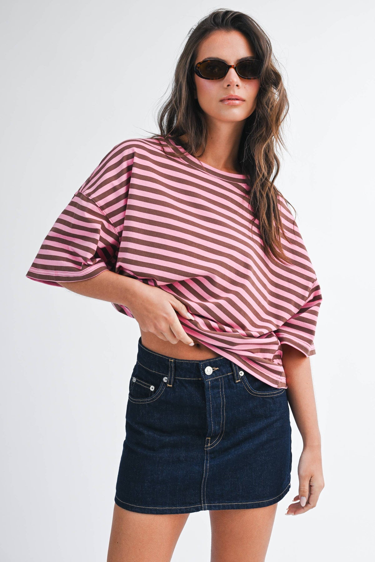 Pink & Brown Striped Boyfriend Tee