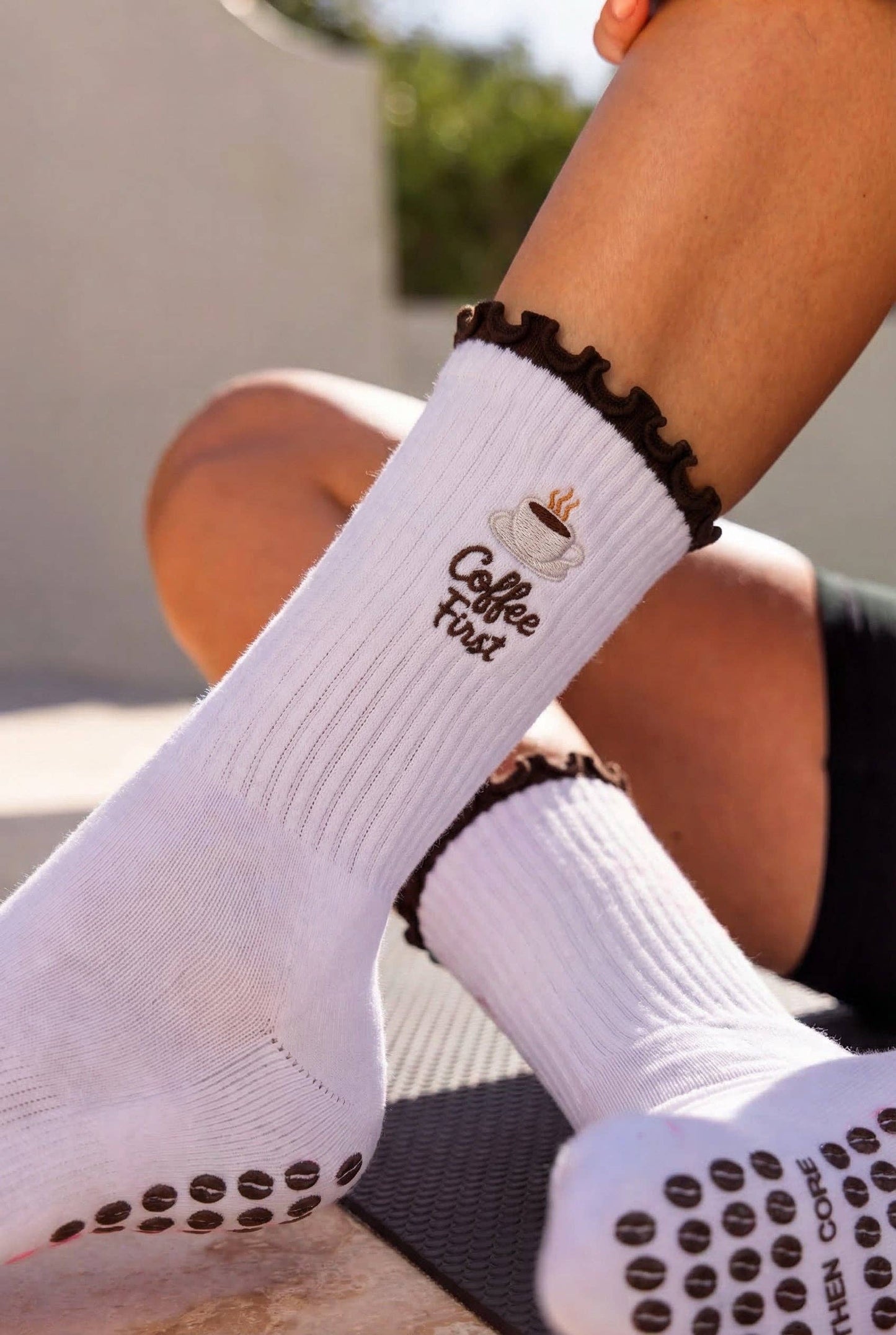 Coffee First, Then Core. Pilates Barre Grip Socks