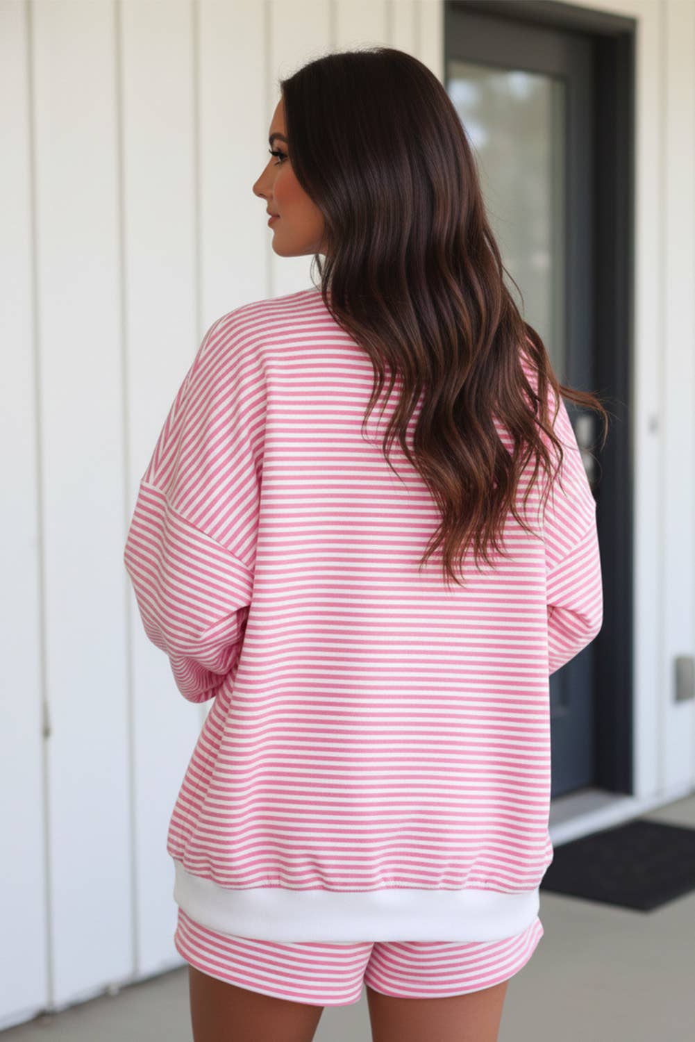Stripe Oversize Sweatshirt and Shorts Set (S-XL)